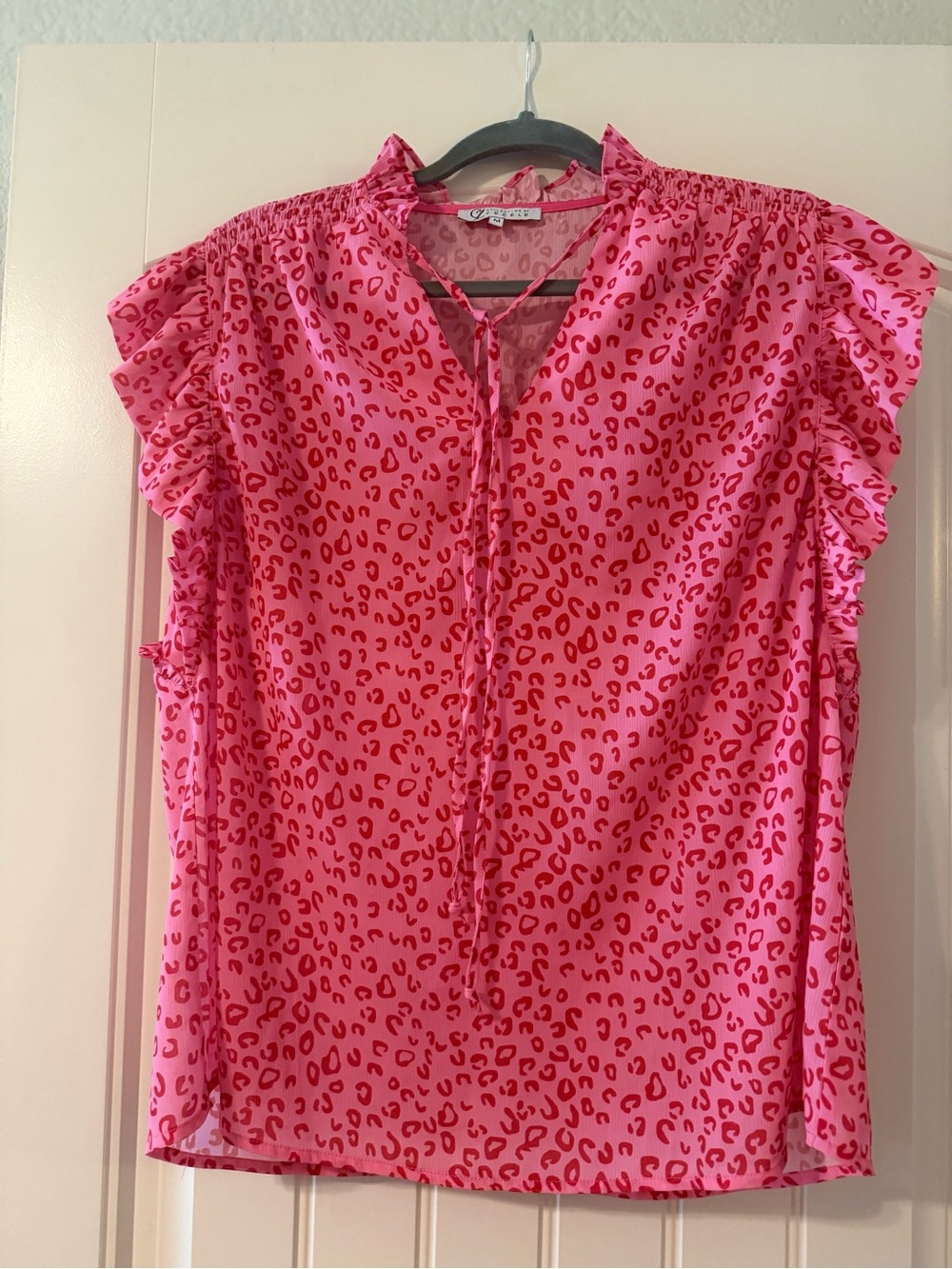 Hot Pink Leopard Print Ruffle-Sleeve Blouse